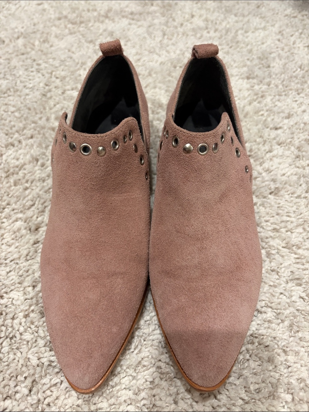 Rebecca Minkoff Dusty Rose Suede Pointed Booties with Stud Trim